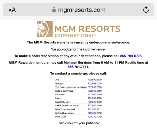 MGM Resorts ‘Cybersecurity Issue’